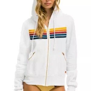 Aviator Nation White 5 Stripe White Hoodie Size Medium - NWOT